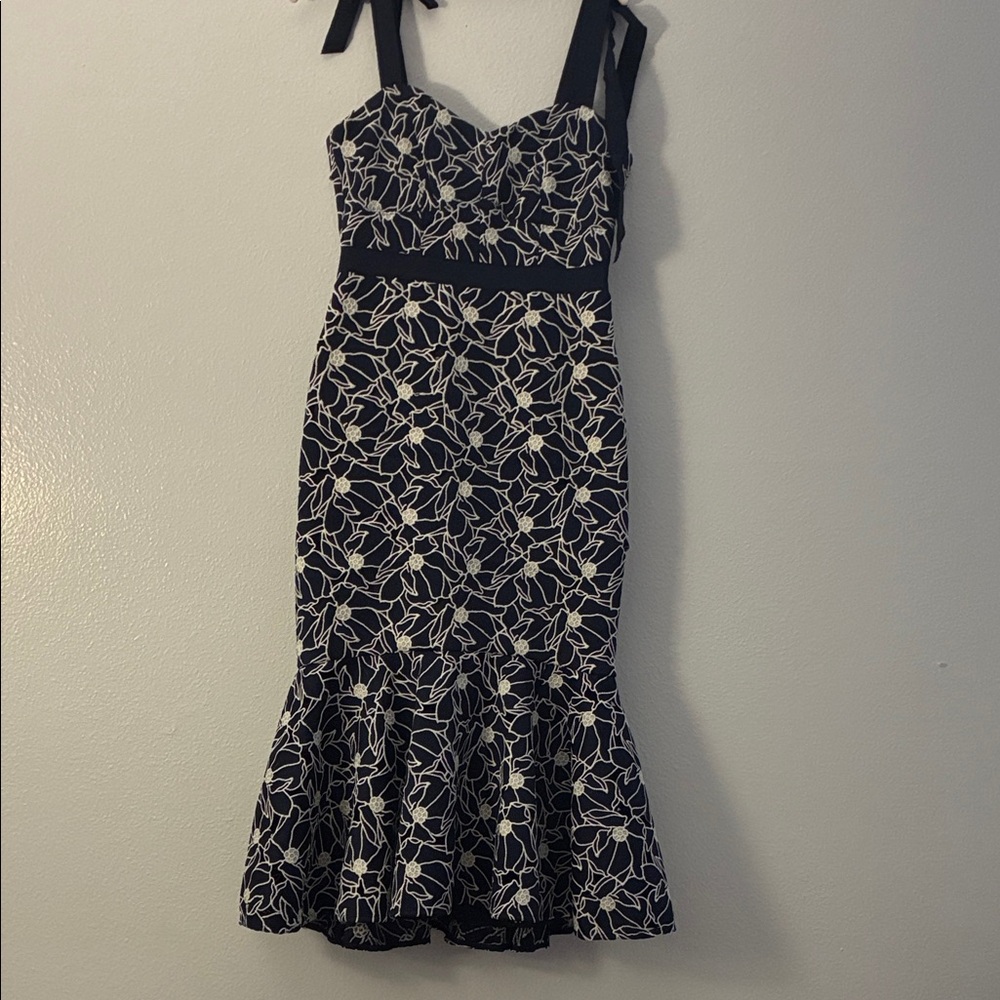 J. Crew Black and Cream Floral Midi Dress